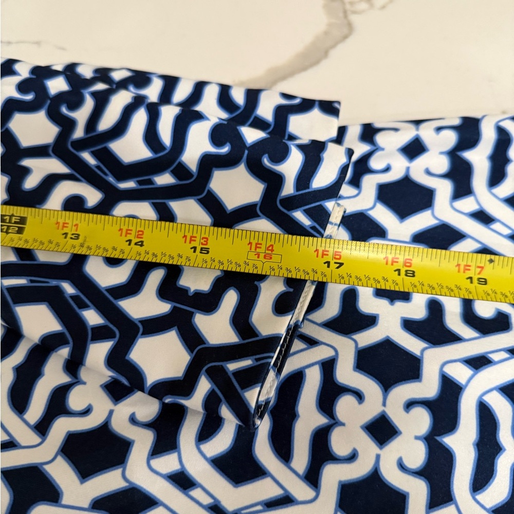 Gretchen Scott, Preppy Ruffle Neck Navy & White Geometric Shift Dress, Size S - Picture 14 of 14
